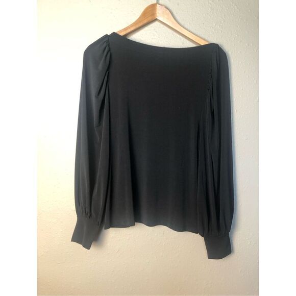 New Ann Taylor Top Womens  Black Puffed Long Sleeves Round  size S - Picture 4 of 12